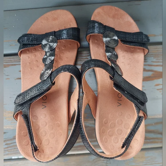 Vionic Farra II Medallions Women's Sandals Sz 8W Black Strappy Orthotic Comfort - Picture 5 of 9